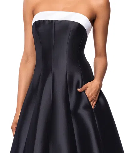 Betsy & Adam Contrast Strapless Mikado Ballgown In Black,white