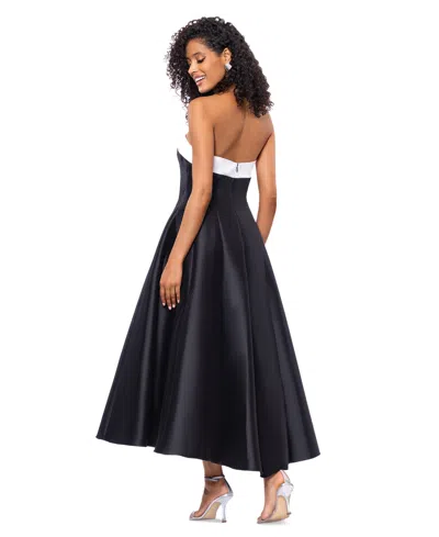 Betsy & Adam Contrast Strapless Mikado Ballgown In Black,white
