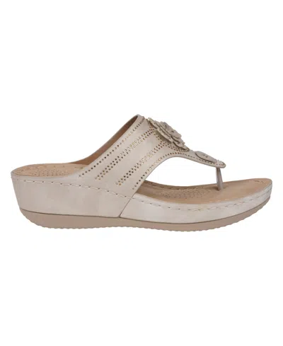 Gc Shoes Women's Cora Embellished Floral Wedge Sandals In Light Gold