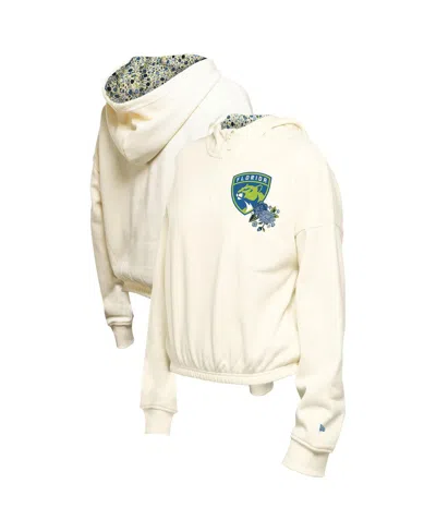 New Era Women's Cream Dallas Stars Glam Game Quarter-zip Cropped Floral Hoodie Pullover Top In Cream