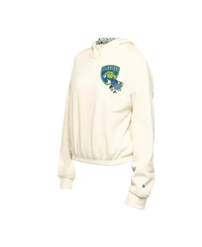 New Era Women's Cream Dallas Stars Glam Game Quarter-zip Cropped Floral Hoodie Pullover Top In Cream