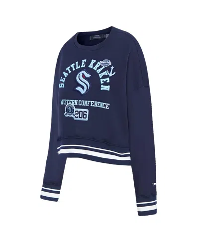 Pro Standard Women's Deep Sea Blue Seattle Kraken Area Code Cropped Pullover Sweatshirt In Navy