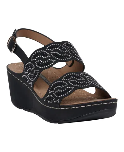 Gc Shoes Women's Alexia Embellished Wedge Sandals In Black