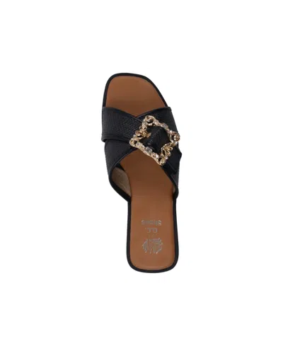 Gc Shoes Women's Ivy Embellished Buckle Slide Flat Sandals In Black