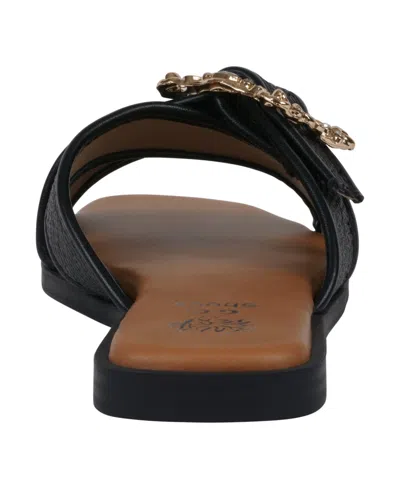 Gc Shoes Women's Ivy Embellished Buckle Slide Flat Sandals In Black