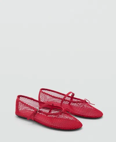Mango Mesh Ballet Flats With Strap And Buckle Red In Red