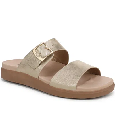 Dr. Scholl's Women's All Time Round Toe Slide Sandals In Gold Sand Faux Leather