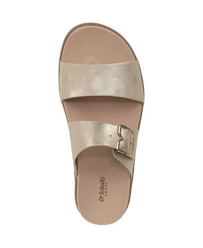 Dr. Scholl's Women's All Time Round Toe Slide Sandals In Gold Sand Faux Leather