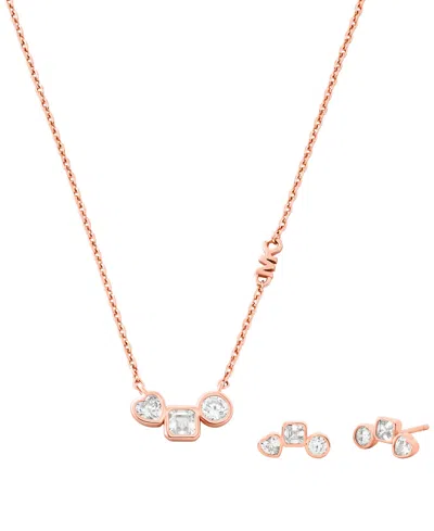 Michael Kors Necklace And Earring Gift Set In Rose Gold