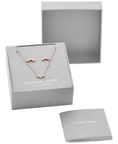Michael Kors Necklace And Earring Gift Set In Rose Gold