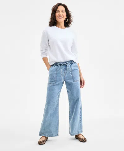 Style & Co Women's Pull-on Wide-leg Jeans, Exclusively At Macy's In Light Bell