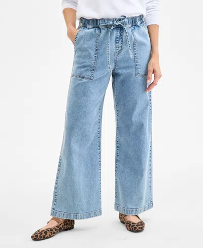 Style & Co Women's Pull-on Wide-leg Jeans, Exclusively At Macy's In Light Bell