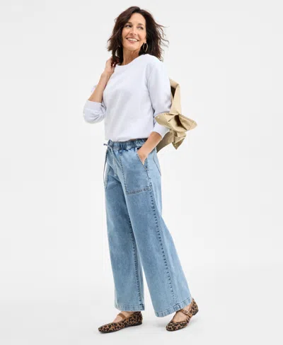 Style & Co Women's Pull-on Wide-leg Jeans, Exclusively At Macy's In Light Bell