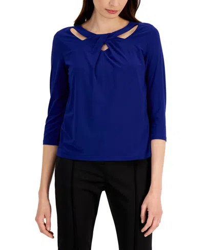 Kasper Petite Twist-neck Top In Blue