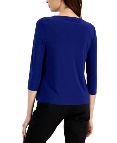 Kasper Petite Twist-neck Top In Blue