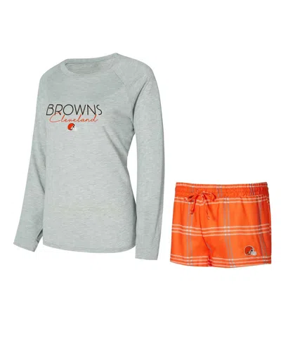 Concepts Sport Women's Cleveland Browns Petition Raglan Long Sleeve T-shirt And Shorts Set In Animal Print
