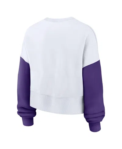 Nike White Lsu Tigers Color-block Oversized Cropped Pullover Sweatshirt In White