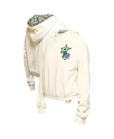 New Era Women's Cream Dallas Stars Glam Game Quarter-zip Cropped Floral Hoodie Pullover Top In Cream