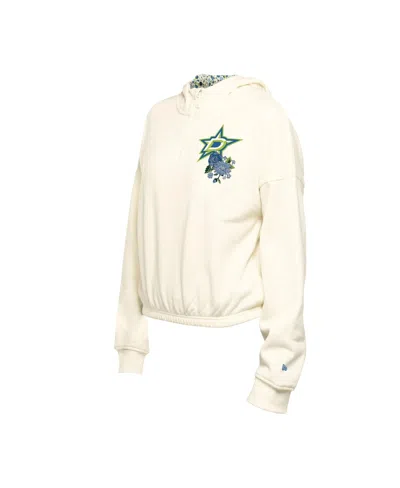 New Era Women's Cream Dallas Stars Glam Game Quarter-zip Cropped Floral Hoodie Pullover Top In Cream