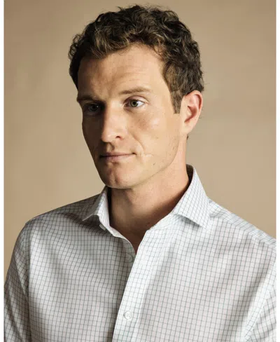 Charles Tyrwhitt Men's Check Non-iron Twill Cutaway Slim Fit Shirt Single Cuff In Blue