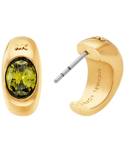 Michael Kors 14k Gold-plated Brass Oval Stone Hoop Earrings In Gold,green
