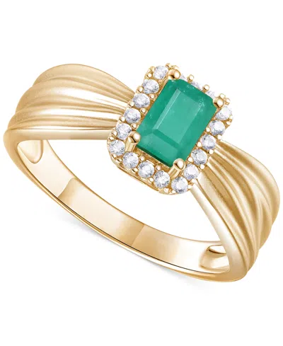 Macy's Emerald (5/8 Ct. T.w.) & Diamond (1/6 Ct. T.w.) Halo Ring In 14k Gold (also In Ruby & Sapphire) In Emerald