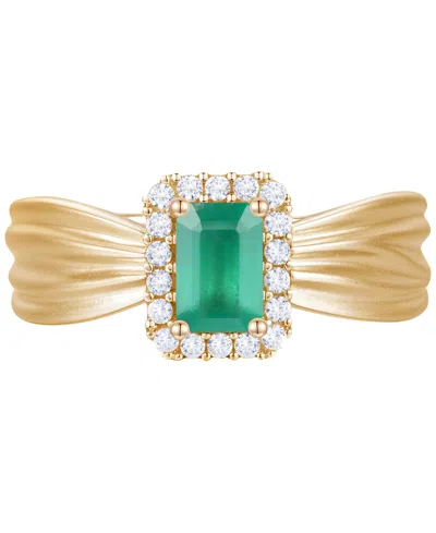 Macy's Emerald (5/8 Ct. T.w.) & Diamond (1/6 Ct. T.w.) Halo Ring In 14k Gold (also In Ruby & Sapphire) In Emerald
