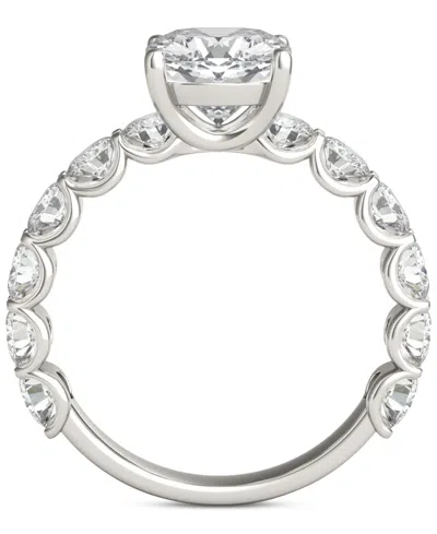 Charles & Colvard Moissanite Cushion & Round Engagement Ring (3-1/2 Ct. T.w. Diamond Equivalent) In 14k White Gold In 14k White Gold