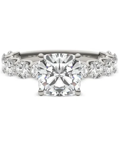 Charles & Colvard Moissanite Cushion & Round Engagement Ring (3-1/2 Ct. T.w. Diamond Equivalent) In 14k White Gold In 14k White Gold