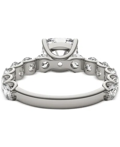 Charles & Colvard Moissanite Cushion & Round Engagement Ring (3-1/2 Ct. T.w. Diamond Equivalent) In 14k White Gold In 14k White Gold