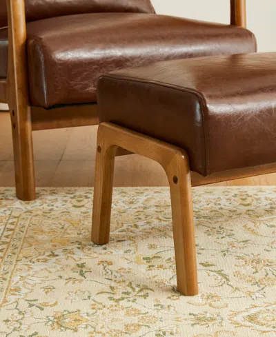 Glitzhome 2-pc. Leatherette Mid-century Modern Accent Stool And Chair In Brown