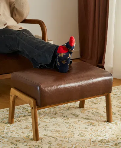 Glitzhome 2-pc. Leatherette Mid-century Modern Accent Stool And Chair In Brown