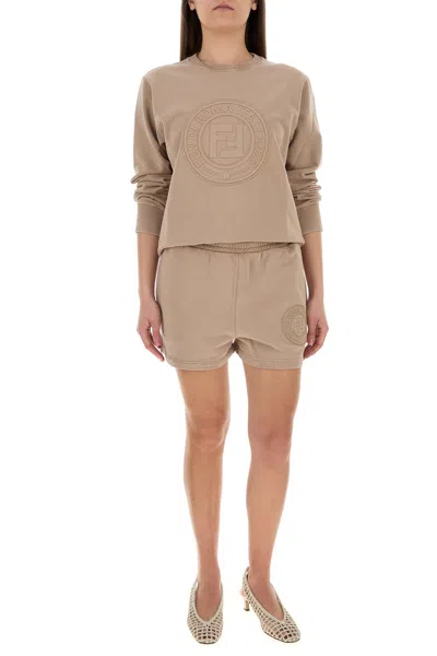 Fendi Cappuccino Cotton Oversize Sweatshirt In Nude