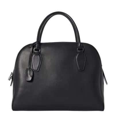 The Row India Medium Leather Tote Bag In Black