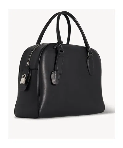 The Row India Medium Leather Tote Bag In Black