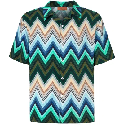 Missoni Camicia Bowling In Viscosa Con Macro Zig Zag E Taschino In Green
