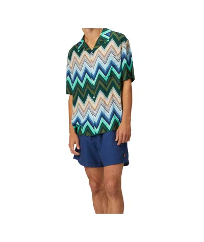 Missoni Camicia Bowling In Viscosa Con Macro Zig Zag E Taschino In Green