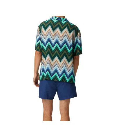 Missoni Camicia Bowling In Viscosa Con Macro Zig Zag E Taschino In Green