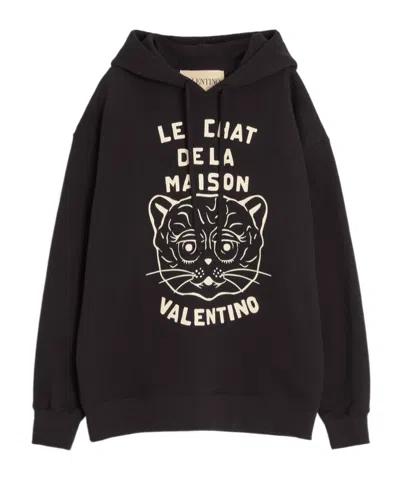 Valentino Jersey Felpa Le Chat De La Maison In Black