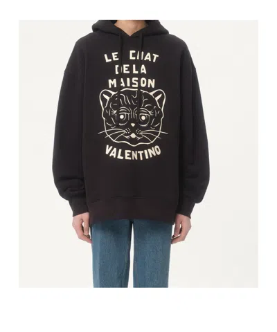 Valentino Jersey Felpa Le Chat De La Maison In Black