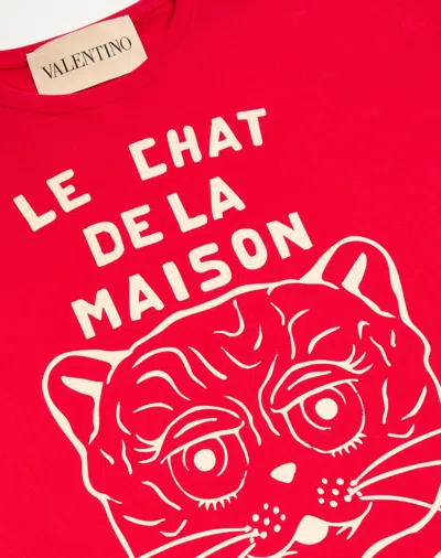 Valentino T-shirt With Chat De La Maison Print In Red
