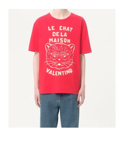 Valentino T-shirt With Chat De La Maison Print In Red