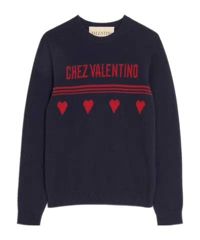 Valentino Wool Sweater Heart Motif In Black