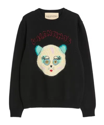 Valentino Wool Cotton Chat De La Maison Sweater In Black