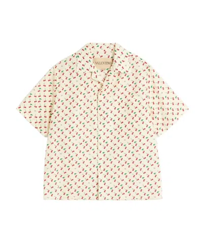 Valentino Cherryfic Camp Collar Cotton Shirt In Neutral