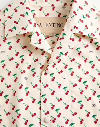 Valentino Cherryfic Camp Collar Cotton Shirt In Neutral