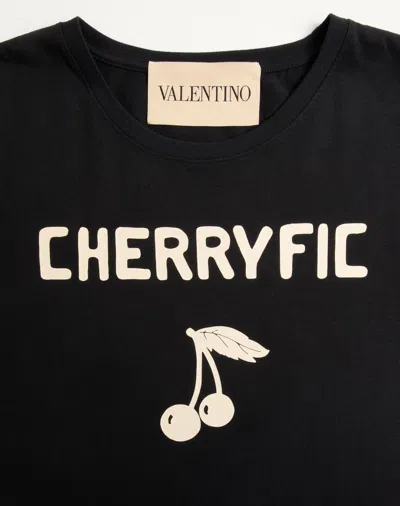 Valentino Crew Neck Graphic Print Short Sleeves T-shirt In Black
