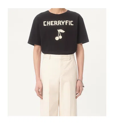 Valentino Crew Neck Graphic Print Short Sleeves T-shirt In Black