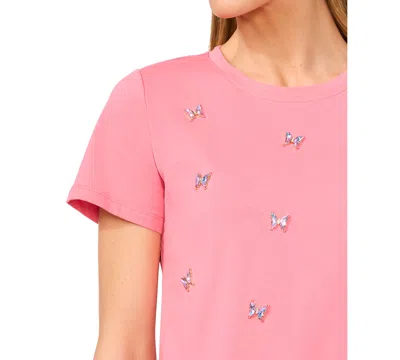 Cece Women's Cotton Butterfly-gem Short-sleeve Tee In Confetti Pink