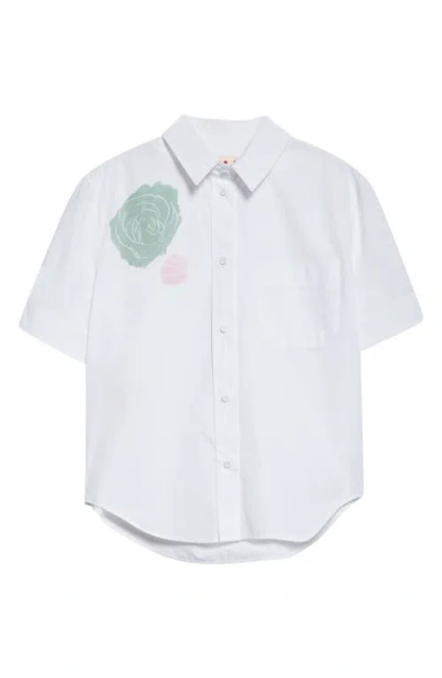 Marni Rose Print Poplin Button-up Shirt In Fpw01 Lily White